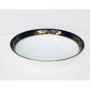 Noritake Legacy Mandalay 3393 Oval Vegetable Bowl 9.5” Gold on Cobalt Blue Mint
